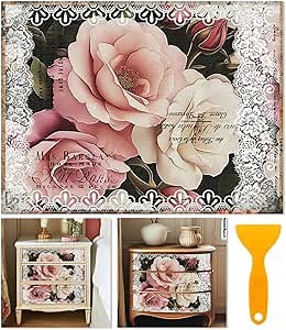 6 Sheets Roses Rub on Transfers for Furniture and DIY Crafts Vintage Lace Floral Rub on Transfer Sticker for Wood Furniture Decor Iod Transfers Stickers for Wood Glass Decals 6"x12"