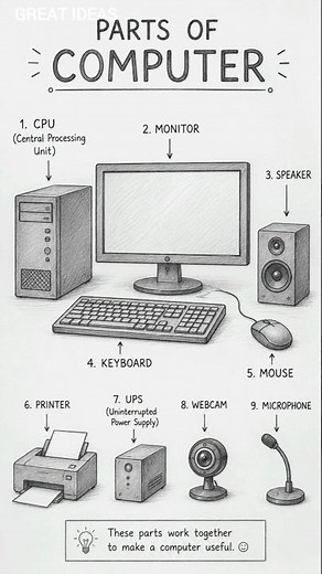 Parts Of Computer Drawing | Parts Of Computer Chart #partsofcomputerdrawing #viralshort