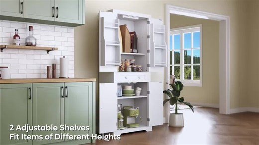 Bestier 30 in. W x 72 in. H White Manufactured Wood Kitchen Pantry Cabinet with Motion Sensor Light and 180° Swing Doors K600676C-JCWH