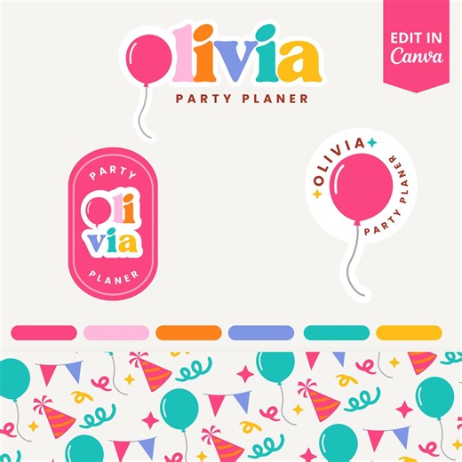 Colorful Party Planner Logo Template, playful Event Logo Design, Branding Kit Party, Bright Balloon Design Template, Party Shop template - Etsy México