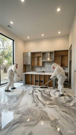 Old Kitchen to Luxury Epoxy Flooring Transformation!#viralreels #interiordesign #design