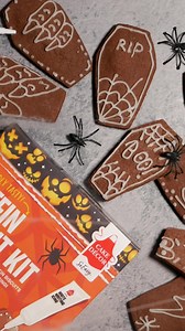 It's so easy to bake and decorate your own spooktastic biscuits using our Coffin Biscuit Kit ⚰️ This handy kit includes a ready-to-usechocolate biscuit mix and white writing icing tube - just add butter & water! Available now at Tesco & The Range  | Cake Décor | Facebook