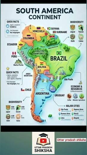 South America: Quick Facts, Biodiversity & Major Cities | Explore the Continent#shorts #map #upsc#gk