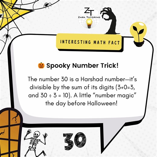 👻 Spooky math magic is in the air! Did you know the number thirty is a Harshad number? 🎃 It’s perfectly divisible by the sum of its digits — three plus zero equals three, and thirty divided by three equals ten. Even numbers can have a little mystery hiding inside them… math or magic? 🕯️ Do you believe in number magic or pure logic? 👀 . . . . . #spookymath #numbermagic #halloweenfun #mathfacts #harshadnumber #numerologyvibes #spookyvibes #didyouknow #halloweenpost #funfacts #mathlover #octobe
