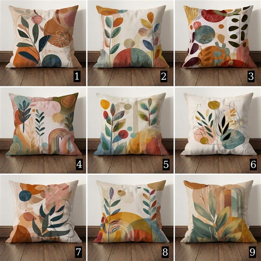 Colorful Abstract Mid Century Pillow Cover, Boho Leaf Arch Cushion Cover, Bedroom Decor - Etsy