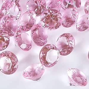 Acrylic Diamond Fake Gems Vase Filler, Babenest 240pcs 3/4 Inch Faux Diamonds Crystals Jewels for Table Scatters Wedding Party Event Arts & Crafts Birthday Decoration Favor (Pink)