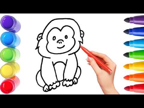 How To Draw cute monkey Drawing, Painting & Coloring For Kids and Toddlers_ Child Art 🐋🌈🎨