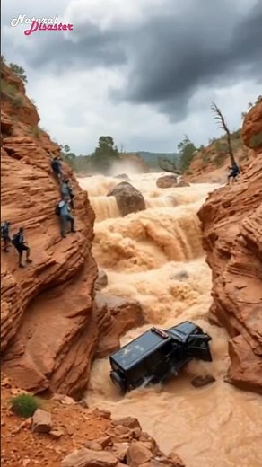 Terrifying Flash Flood Caught on Camera! Raging Waters Sweep Through Desert Canyon