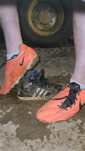 Nike soccer boy play mud and wet dirty fun action with Adidas shoes stomp crush