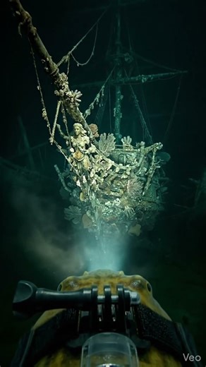 Pufferfish with GoPro maps a Pirate Galleon