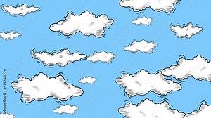 Cloudy sky animation. Animated Clouds timelapse in blue sky background. Natural clouds landscape illustration. Clouds background. Animated clouds background template.