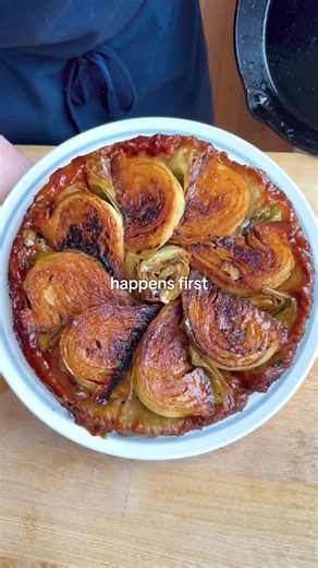 Will it Tarte Tatin? - ep. 4 - CABBAGE 🥬🥬 FULL RECIPE BELOW ⬇️ INGREDIENTS: 1 small head of green cabbage (diameter should be roughly the same as the radius of your pan) 1 sheet frozen puff pastry (big enough to cover your pan) 2 2 tbsp unsalted butter 2 tbsp miso 2 tbsp sugar 1 tbsp rice wine vinegar 2 tbsp neutral high-smoke point oil 1/2 bunch chives 1 small package roasted nori 1 small package bonito flakes (as shown in video) 3 tbsp toasted sesame seeds INSTRUCTIONS: 1. Pre-heat your oven