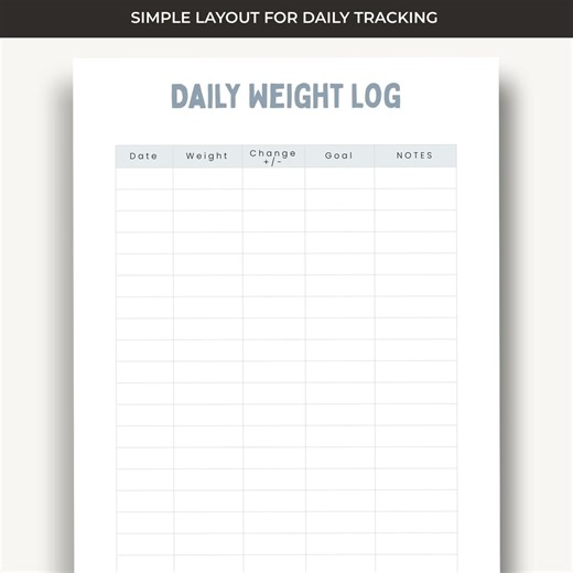 Daily Weight Log | Printable One Page Weight Tracker Sheet | Weight Loss Progress Planner | PDF - Etsy