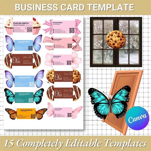 Business Card Template |Editable Foldable Interactive Business Card |Butterfly Shaped Card |Donut Shaped Card |Folded Cards For Business
