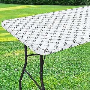 misaya Rectangle Vinyl Table Cloth, Elastic Fitted Tablecloth with Flannel Backing, Waterproof Plastic Table Cover Fits 6 Foot Folding Tables for Picnic, Camping, Indoor and Outdoor (White, 30" x 72")