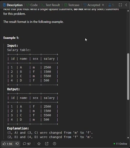 leetcode 627 | Swap sex of Employees | SQL query #databasedesign #programming #coding