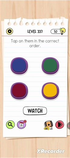 the brain test solution level 337 👍🟡🔵🔴🔴🟢