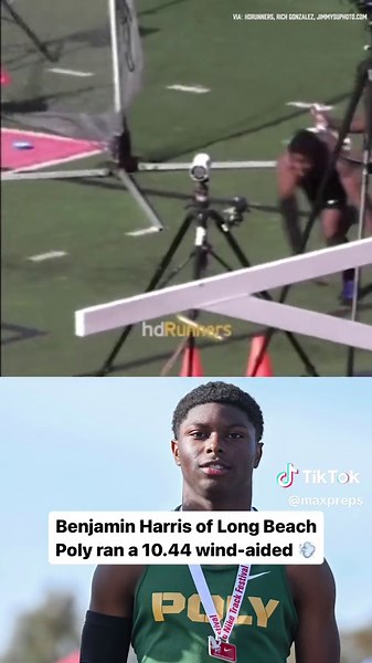 Long Beach Poly Freshman Benjamin Harris ran a wind-aided 10.44 ( 2.3) in the 100m! The FASTEST time for a Freshman in the state of California 😱🫡 (Via hdrunners/ig rich_prepcaltrack/ig) #staterecord #freshman #track #highschoolsports #california