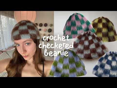 crochet checkered mohair beanie tutorial