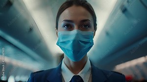 A closeup of a flight attendant preparing a safety demonstration before takeoff highlighting the importance of following safety protocols for all passengers.