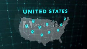 World Map with Code Technology Background USA Map with PinPoint