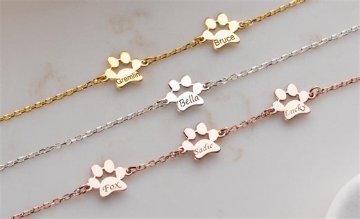 Personalized Paw Print Bracelet, Custom Pet Name Jewelry - Etsy