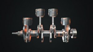Animation movies of engine pistons on a crankshaft. Animation of seamless loop.