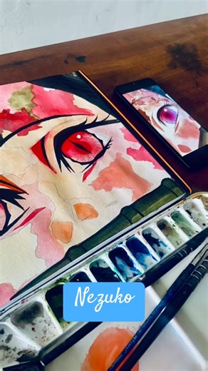 Nezuko Cute Anime Eyes Sketch | Icon Style Painting ! #shorts #ytshorts #youtubeshorts #shortvideo