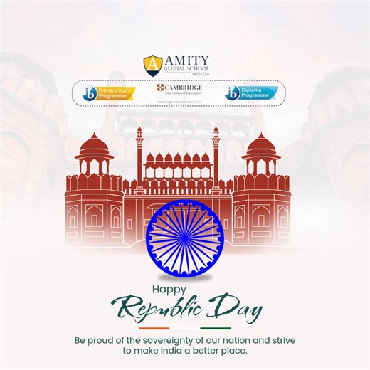 Celebrating the spirit of freedom, unity, and the values that shape our nation. Proud to be part of the world’s largest democracy. #RepublicDay #HappyRepublicDay #IndiaRepublicDay #ProudIndian #UnityInDiversity (Republic Day of India, 26 January Republic Day, Indian Constitution, Indian democracy, national pride, unity and integrity, constitutional values, Republic Day celebration, proud Indian) | Amity Global School Noida