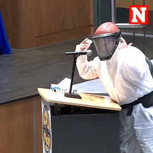 11M views · 377K reactions | Scott Brady, who runs a painting business, told attendees “This is what you wear in an outbreak," after showing up to a Springfield School Board meeting in Pennsylvania wearing a hazmat suit to argue against a school mask mandate. Read more: https://www.newsweek.com/dad-school-board-meeting-hazmat-suit-hitler-covid-masks-mandates-1624948 | Newsweek | Facebook