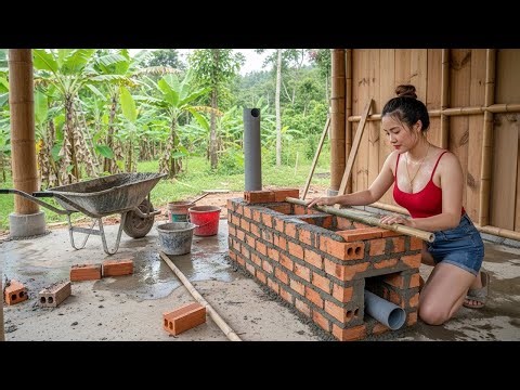 TIMELAPSE: Building an Outdoor Brick Stove for My Bamboo House in the Forest