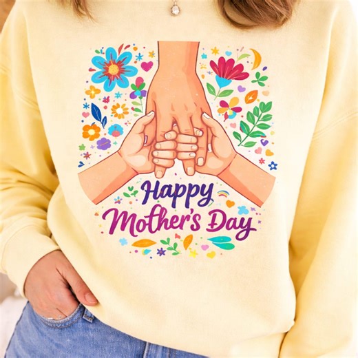 Happy Mothers Day PNG, Mom & Kids Hands Design, Floral Family PNG, Sublimation Design, DTF Print, Mom Shirt Graphic - Etsy