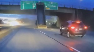 Video shows moment a dump truck hit a Richmond overpass