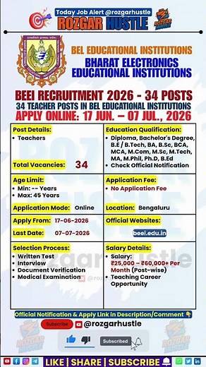 BEL Teacher Recruitment 2026 | 34 Posts Out | New Vacancy | Apply Online #shorts