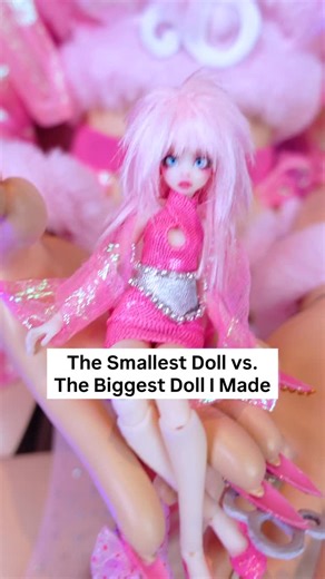 The Smallest vs the Biggest Doll I’ve made so far 🥰🩷 The Moonlight Jewel Miniature Collection is live NOW link to my shop in my bio 🙏🩷 #custom #miniature #artdoll #ooak #bjd | Moonlight Jewel