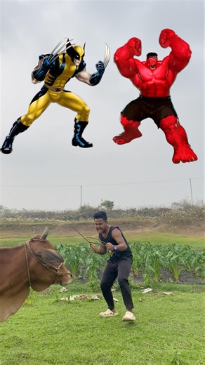 Boy And Cow Wolverine 🟡 vs Red Hulk 🔴 | Crazy Emoji Acting #shorts #marvel #wolverine #redhulk