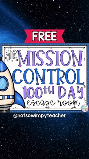 Jamie Sears on Instagram: "🚀 If you want this FREE Mission Control Escape Room, just comment “100” and I’ll send it right over!⁠ ⁠ 100 days of school deserves more than another worksheet—and this one’s ready for launch. 🧑‍🚀⁠ ⁠ This no-prep, differentiated escape room turns your classroom into Mission Control as students work through fun challenges to celebrate the 100th day of school.⁠ ⁠ ✨ Easy to understand⁠ ✨ Engaging for students⁠ ✨ Differentiated so everyone can participate⁠ ✨ Zero prep f