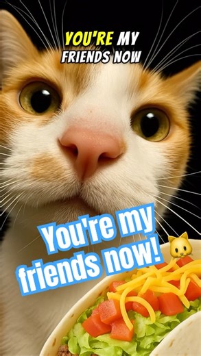 You're my friends now, we're having soft taco later #funny #cat #memes #friend #tacofriends