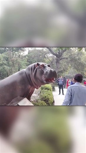 Caught on Camera: Guard Stops Escaping Hippo