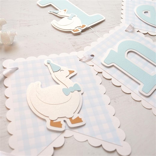Boy One Silly Goose 1st Birthday Banner, Silly Goose Cake Topper, Blue Gingham Goose First Birthday Decorations, Vintage Goose Party Theme - Etsy