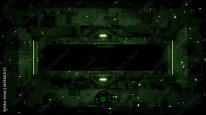 Loading screen sci-fi technological looped 3d animation background. Good for game asset and streaming intro. Metallic and green.