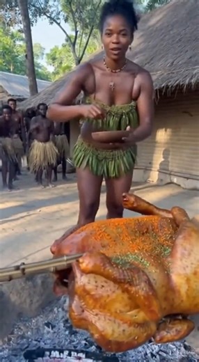 Beautiful Jungle Woman BBQ GIANT TURKEY! #tribefood #food #asianvillagecooking #amazon