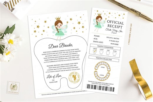 Green Tooth Fairy Letter and Receipt Editable Template Instant Download, Toothfairy Note for Boy, for Girl, First Lost Tooth, Gender Neutral - Etsy Australia