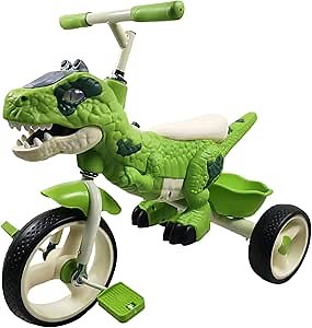 Dinosaur Kids Tricycle for 2-6 Year Olds, Kids Trike Big Wheel with Rubber Wheels, Storage Basket, Music Lights, Indoor Outdoor Preschool Kids Bike, Birthday Gift for Girls & Boys