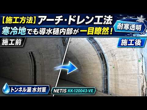【施工方法】アーチ・ドレン工法。寒冷地でも導水樋内部が一目瞭然！【耐寒透明】