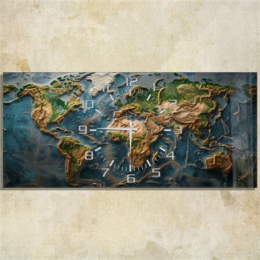 Tempered Glass World Map Wall Clock, Large Modern Wall Clock 50x110 Cm, Silent Quartz Clock for Living Room and Office - Etsy