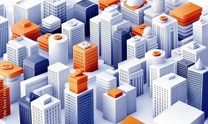 In a dynamic urban environment, colorful buildings and innovative structures create a lively atmosphere filled with energy and design