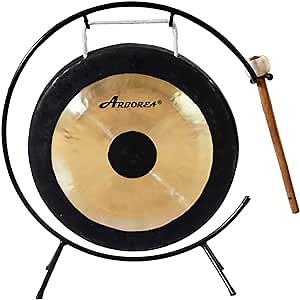 Arborea Sound Healing and Therapy Mini Gong 12" with Stand and Mallet Bronze Alloy Hand Hammered Chinese Small Table Chau Gong Home or Office