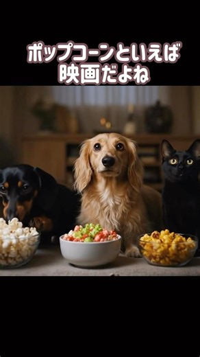 AI犬わんことAI猫にゃんこが映画を観てポップコーン食べる！#ai#shorts #dog#cat #popcorn