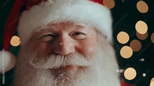 Close up of Santa Claus with genuine smile and natural white beard for holiday content. Magical Christmas moment. Visual material for festive projects Stock Video